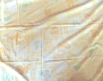 Vintage Yellow Twin Flat Sheet with Butterfly Print, 1970s Retro
