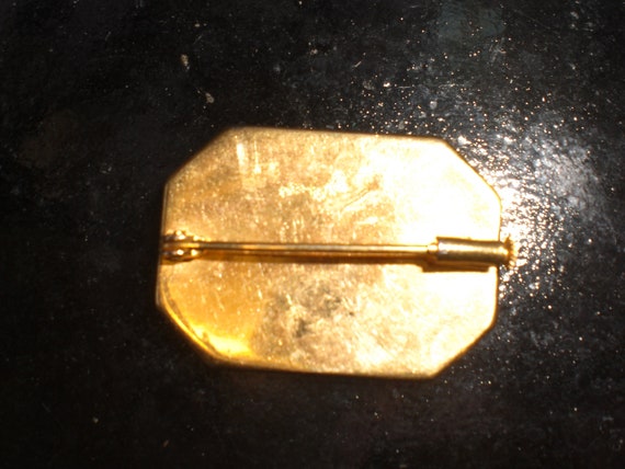 Vintage Women's Damascene Oblong Pin Gold Tone Bl… - image 5