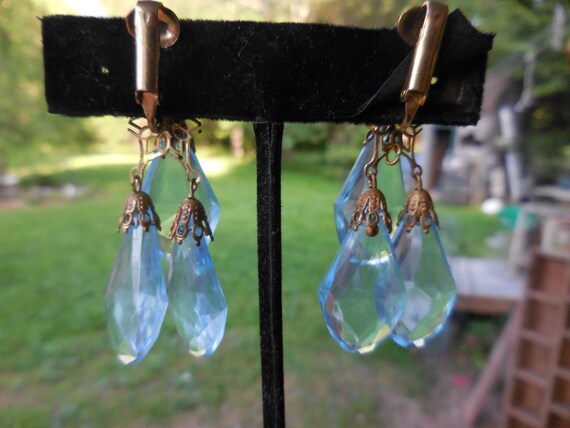 Vintage Women's Light Blue Dangle Glass Rhineston… - image 5