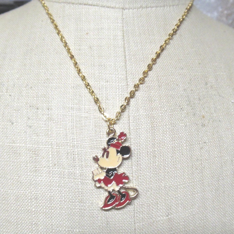 Vintage Little Girl’s Disney Necklace Choice’: Snow White, Minnie Mouse, Bambi, Gold Tone, 1970s image 1