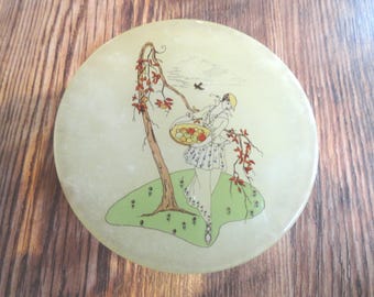 Vintage Italian Alabaster Trinket Box, Art Deco Lady Design