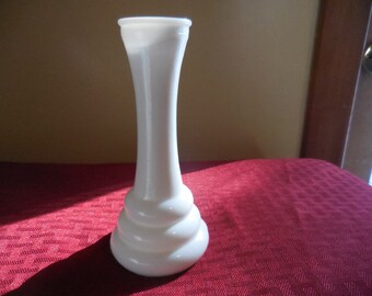 Vintage Randall Milk Glass Small Flower Vase Wedding Bud Vase Fat Ribbed Bottom 1960s 1970s Fat Bottom