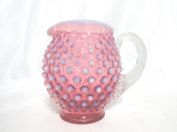 Vintage Fenton Hobnail Cranberry Glass Pitcher, Opalescent, Small