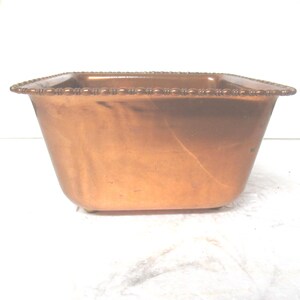 Vintage Copper Cache Planter with Beaded Edge, Footed Metal, Small Square, 1950s-70s, By Fortune