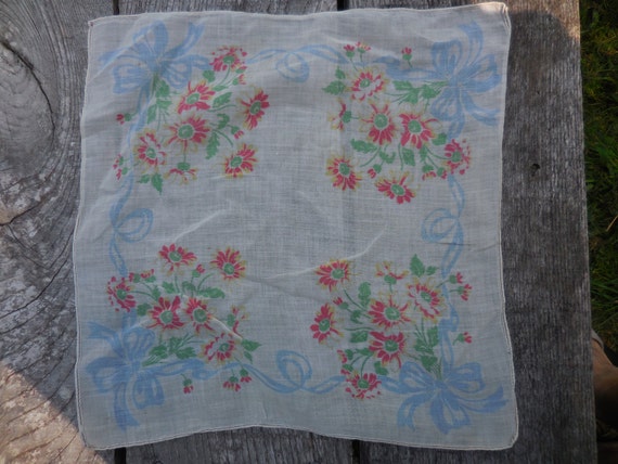 Vintage Women's Handkerchief White & Red Flowers … - image 3