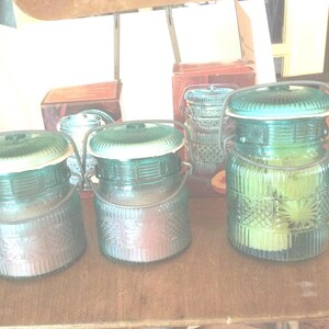 Vintage Avon Aqua Glass Jar with Wire Bail, Choice, Candle, Soaps image 1