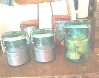 Vintage Avon Aqua Glass Jar with Wire Bail, Choice, Candle, Soaps