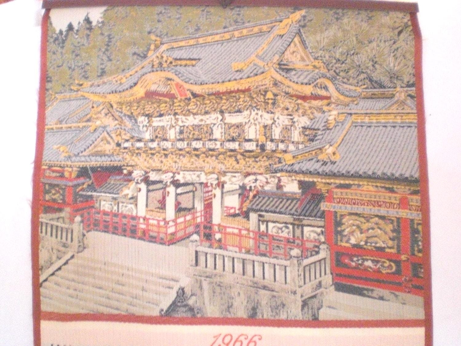 昭和レトロ　戦前　カレンダー　ヴィンテージ コレクション　当時物　印刷物 Vintage Authentic Japanese Calendar 1966 Embroidered Red