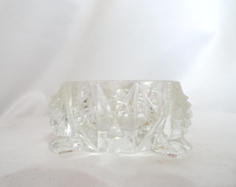 Vintage Large Oval Salt Cellar Salt Dip Clear Glass Footed Dining Decor Pressed Glass Repurpose Reuse Recycle
