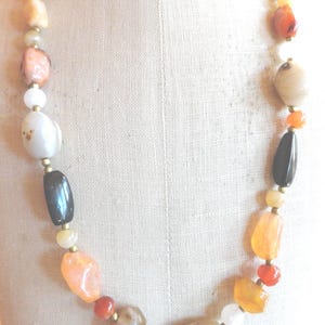 Vintage Multi Colored Stone Necklace Polished Stones Choice Orange/Blue/Green/Beige/Black Gold Tone Different Shapes 1960s 1970s