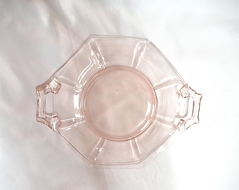 Vintage Imperial Pink Depression Glass Plate with Handles, Molly Pattern, 1930s-40s