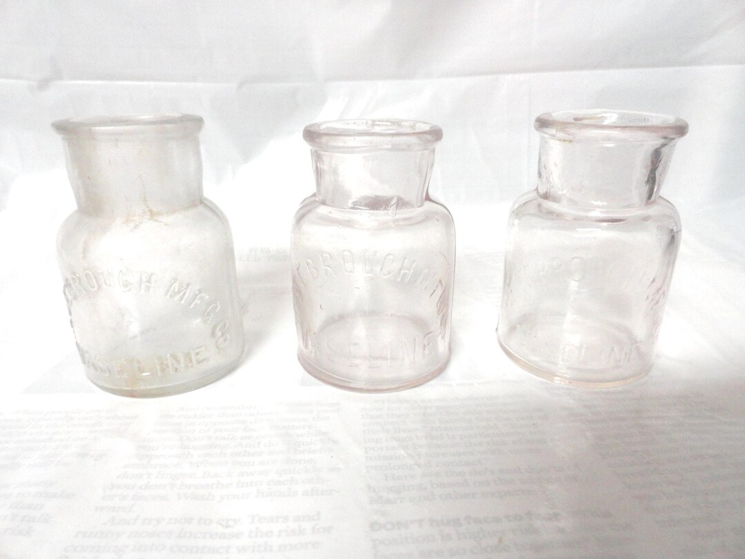 Antique Mouth Blown Vaseline Jar, Cork Top, Embossed, 1887s-1900s 