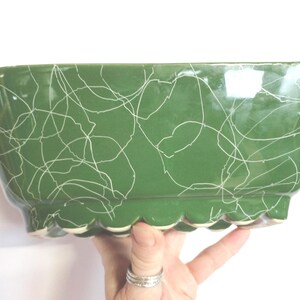 Vintage Shawnee Indoor Planter, Green Pottery Rectangle with Spaghetti Pattern, One Chip, Home Decor