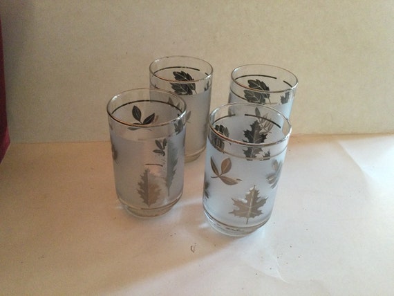 Vintage Libbey Silver Leaf Drinking Glasses Set of 4 Mixed Drinks