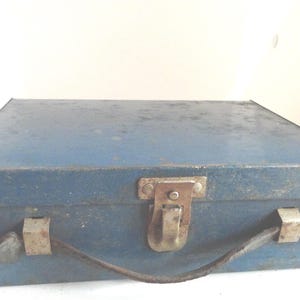 Vintage Blue Metal Lunchbox, Child's, Thermos, 1920s-40s image 1