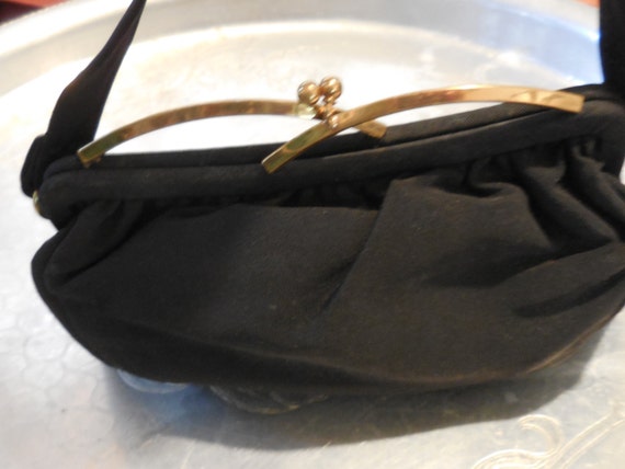 Vintage Women's Black Garay Fabric Purse Gold Ton… - image 3