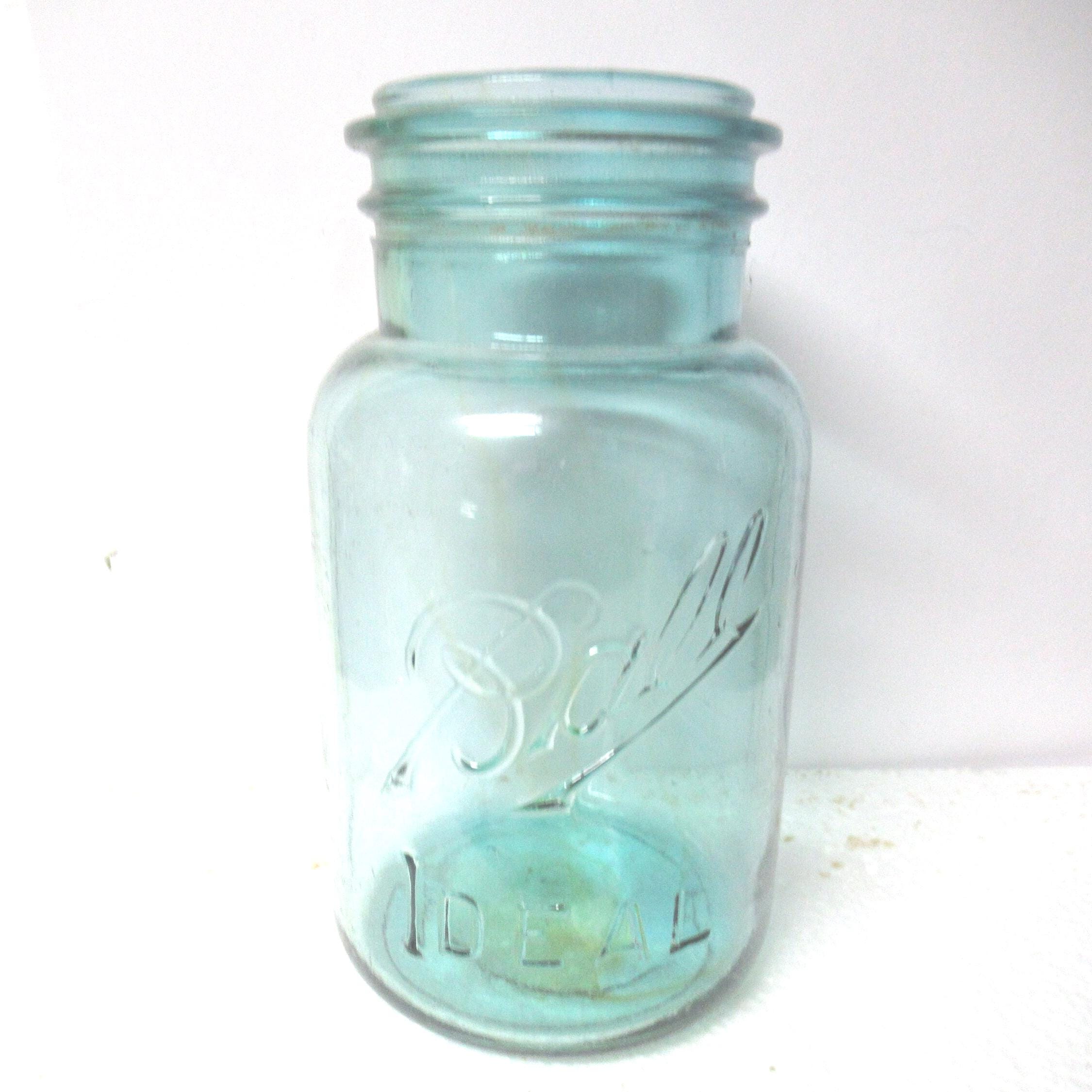 Vintage Ball Ideal Aqua Glass Canning Jar Quart No Bail or Lid 1930s to 1950s Embossed Kitchen Storage Farmhouse Country Home Decor Collect