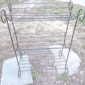 Vintage Black Wire Shelf, Scroll Rack, Record Holder, 1950s-60s, 3 V Shelves