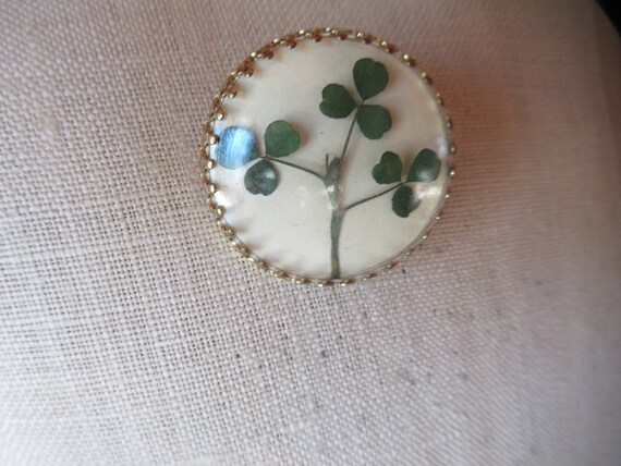 Vintage Women's Shamrock Pin Good Luck Round Broo… - image 4