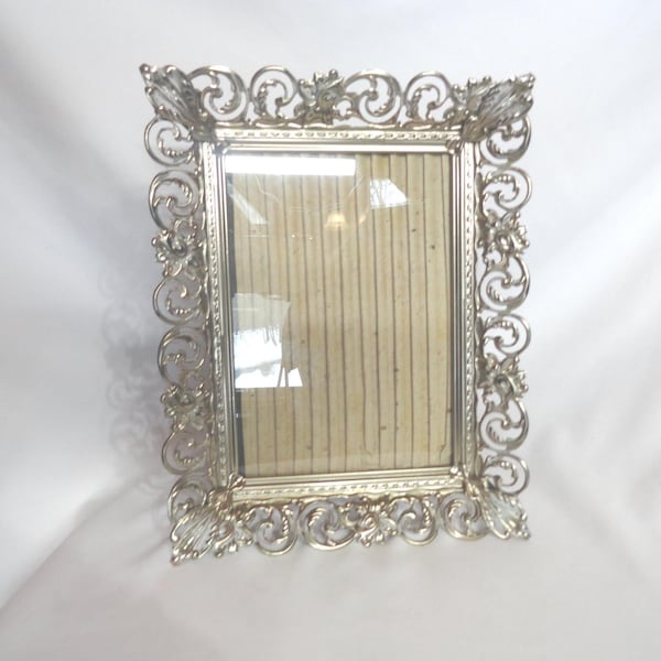 Vintage Gold White Wash Picture Frame, Filigree, Self Stand or Hang, 1950s