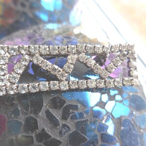 Vintage Rhinestone Pin Rectangle Pronged Narrow Small Sparkly Brooch Zig Zag 1940s to 1960s Ladies Gift