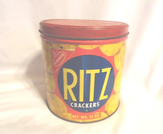 Vintage Ritz Crackers Tin, Red, Yellow Metal Collectible, Kitchen