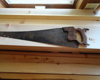 Vintage D-8 Disston Rusty Handsaw Metal & Wood 1920s 1930s Farmhouse Shed Garage Country Home Wall Hanger Retro Hand Tool Old Relic Decor