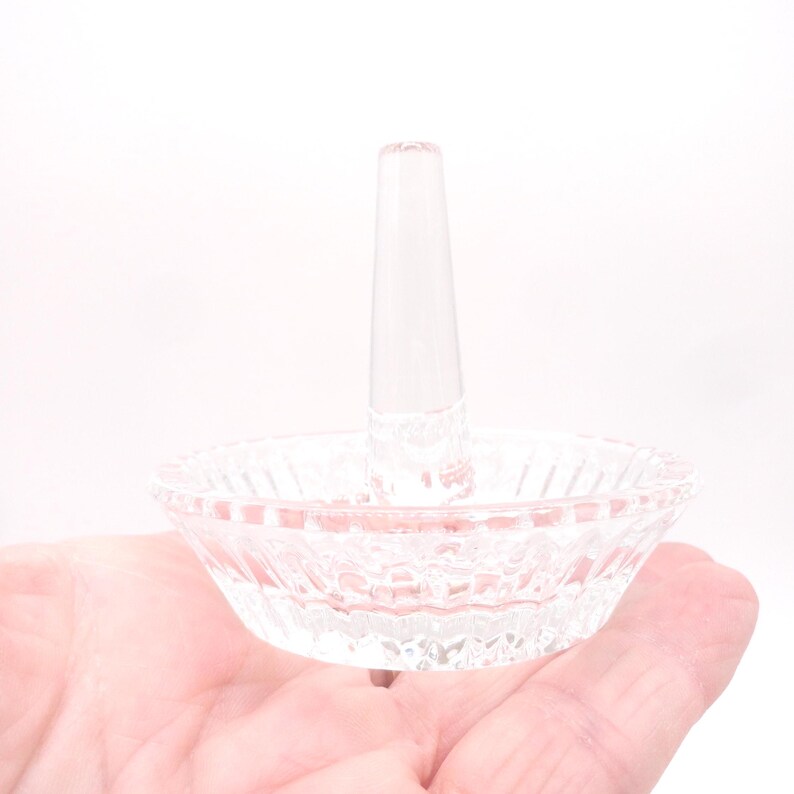 Vintage Crystal Ring Dish Holder, Clear Pinwheel, Etched Bottom image 5