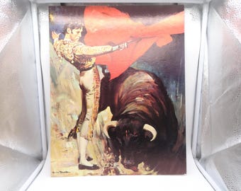 Vintage Matador with Bull Litho Print, Wall Decor, 1950s-70s, Rico Tamaso, Spanish, Frameable