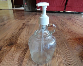 Vintage & Handmade Clear Glass Jug Liquid Soap or Dish Soap or Lotion Dispenser 1940s to 1960s Pump Bathroom Kitchen Decor Farmhouse Country