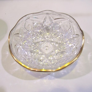 Vintage Clear Cut Glass Bowl with Gold Rim, Small, 1950s-60s