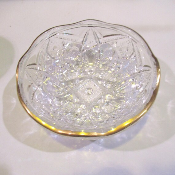 Vintage Clear Cut Glass Bowl With Gold Rim, Small, 1950s-60s - Etsy