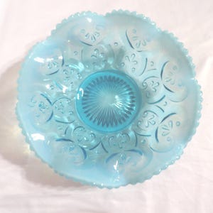 Antique Northwood Cashew Bowl, Blue Opalescent, Ruffle Edge, 1900s Home Decor