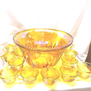 Vintage Indiana Glass Harvest Punch Bowl Set, Carnival Glass, No Ladle image 2