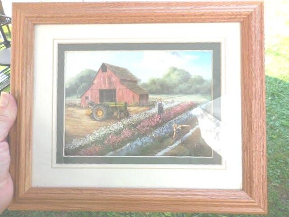 Vintage John Deere Picture in Oak Wood Frame by Judy Richardson