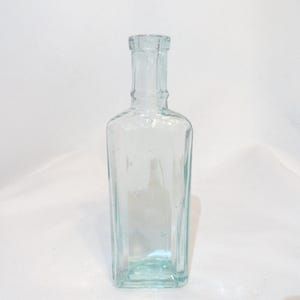 Antique Aqua Glass Bottle Cork Top Small Bathroom Decor Smooth Sides Bubbles 1800s to 1900s