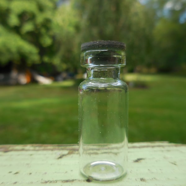 Vintage Tiny Glass Tube Bottle Perfume or Syrup Sample Rubber Plug Stopper Airtight 1970s 1980s Crafts Labs Crafting Set of 2