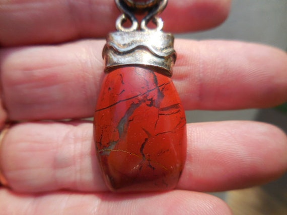 Vintage Women's Red Jasper Stone Glass & Sterling… - image 3