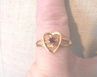 Vintage Little Girl's Birthstone Heart Ring, Gold Tone, Adjustable, Light Green