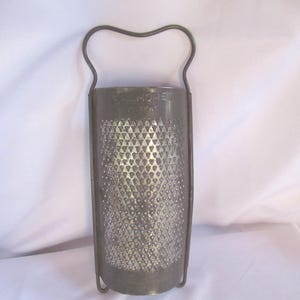 Antique Gilmore Half Round Food Grater Gray Metal Dull Retro Tool Utensil Farmhouse Country Kitchen Wall Hanging 1800s 1900s
