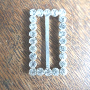 Vintage Rhinestone Rectangle Buckle Silver Tone Reuse Repurpose Sparkly Clear Metal 1940s 1950s