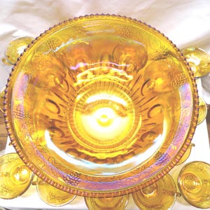 Vintage Indiana Glass Harvest Punch Bowl Set, Carnival Glass, No Ladle image 3