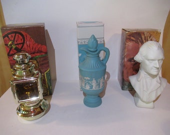 Vintage Avon Men's After Shave or Bath Oil Decanter or Auto Lantern Avonshire Bottle Thomas Jefferson Bust Oland SSS Wild Country 1970s NOS