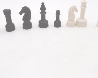 Vintage Chess Pieces, Plastic, Black and White Game Pieces