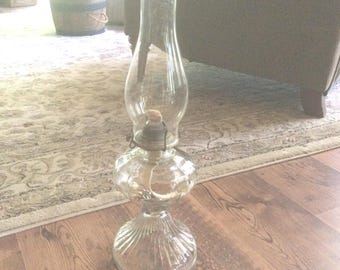 Vintage P & A Hurricane Oil Lamp, Clear Glass, Home Decor, Made in USA, 1920s-60s