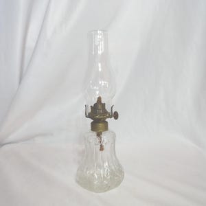 Vintage Miniature Oil Hurricane Lamp, Clear Glass, Small, Embossed Bottom
