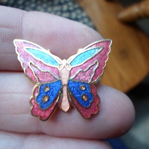 Vintage Women's Small Cloisonne Butterfly Pin Colorful Brooch Gold Tone Blue/Red/Green Insect Ladies Gift Girl's Gift 1970s 1980s image 4