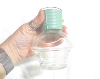 Vintage Mckee Glasbake Hottle Bottle, Black Squiggles, Aqua Grip