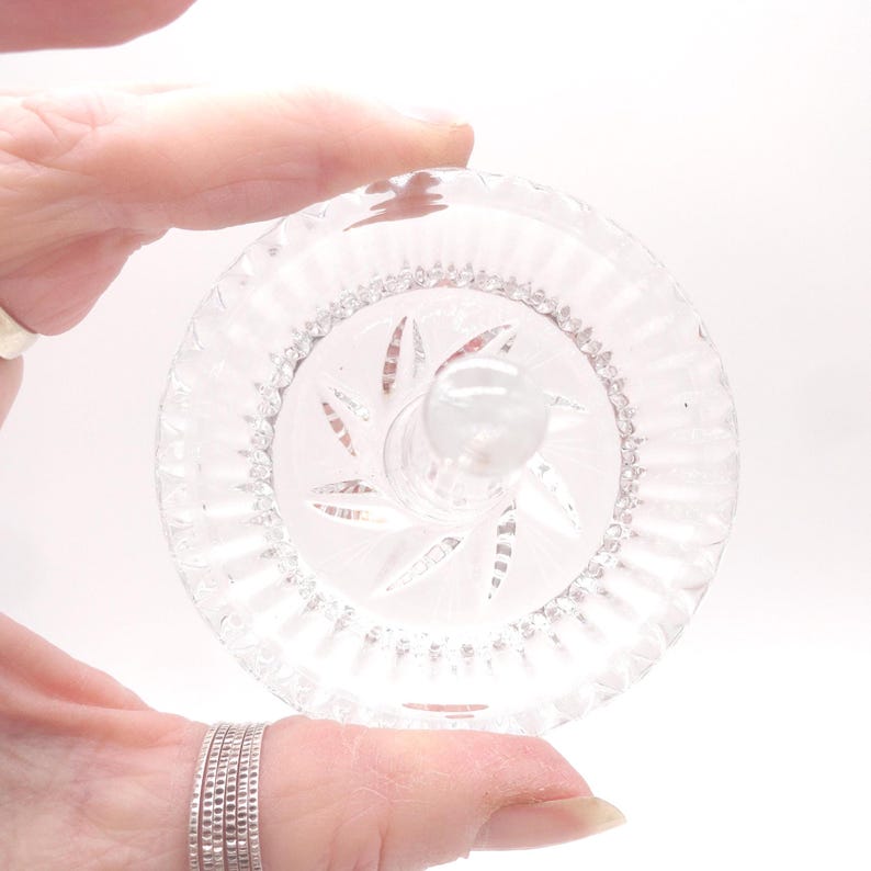 Vintage Crystal Ring Dish Holder, Clear Pinwheel, Etched Bottom image 4