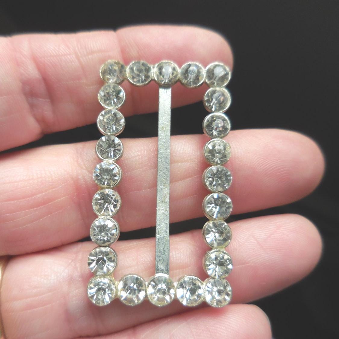 Vintage Rhinestone Rectangle Buckle Silver Tone Reuse